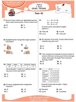 ilkokul 1. Sınıf Genel Tekrar Testleri 